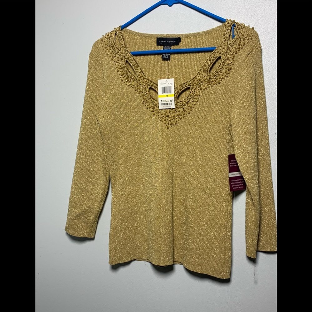 Women’s Gold Color Cable & Gauge Pullover , NWT!